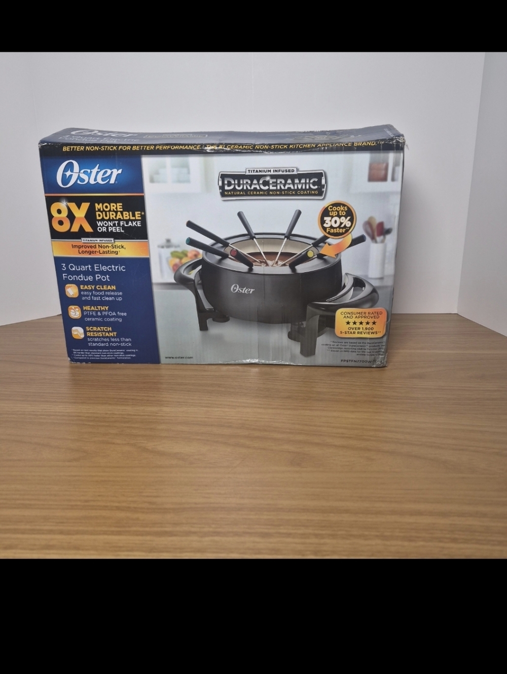 New Oster 3-Quart Titanium DuraCeramic Fondue Pot - Black/Silver